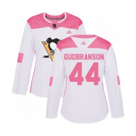 Women's Pittsburgh Penguins #44 Erik Gudbranson Authentic White Pink Fashion Hockey Jersey - Ujersey
