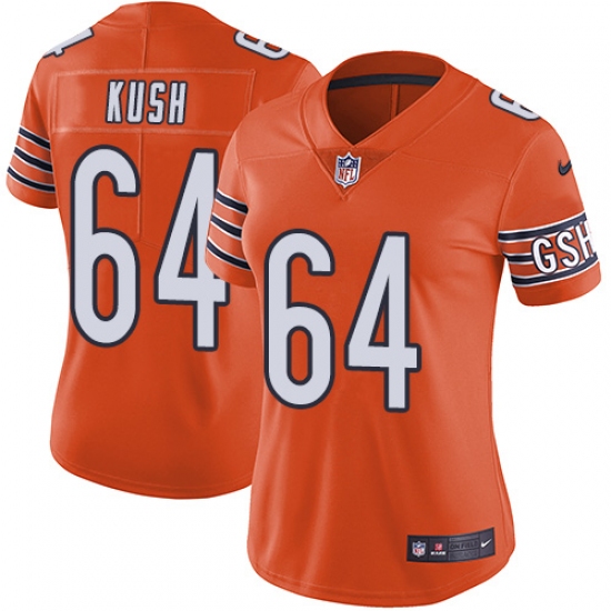 Women's Nike Chicago Bears #64 Eric Kush Orange Alternate Vapor Untouchable Limited Player NFL Jersey - Ujersey