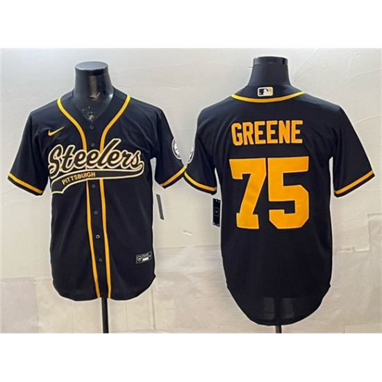 Men's Pittsburgh Steelers #75 Joe Greene Black With Cool Base Stitched Baseball Jersey - Ujersey