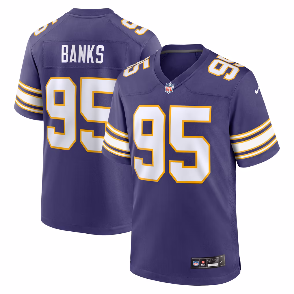Men's Minnesota Vikings Caleb Banks Nike Purple Alternate Classic Game Jersey - SUjersey01