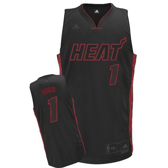 Men's Adidas Miami Heat #1 Chris Bosh Swingman Black Black/Red No. NBA Jersey - Ujersey