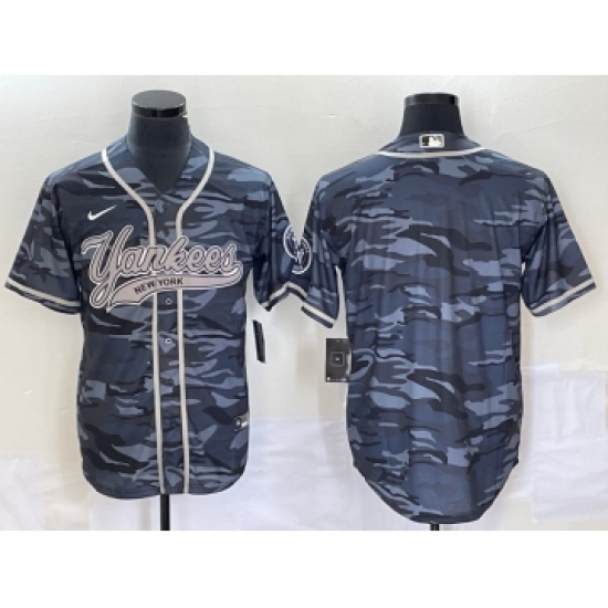Men's New York Yankees Blank Gray Camo Cool Base Stitched Baseball Jersey - Ujersey