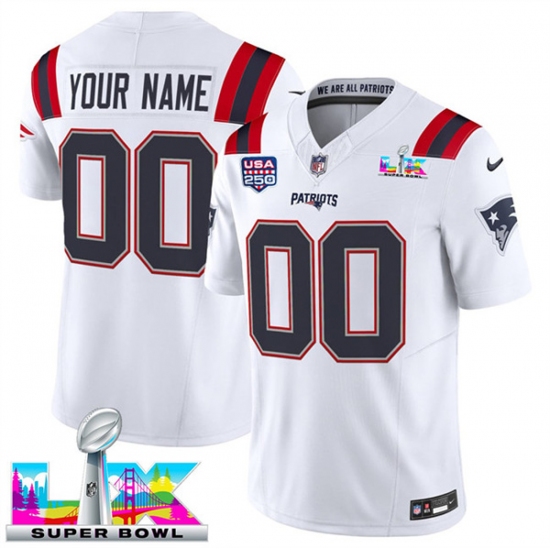 Men's New England Patriots Active Player Custom White 2025 F.U.S.E. Super Bowl LX & USA 250' Patch Vapor Limited Football Stitched Jersey - Ujersey