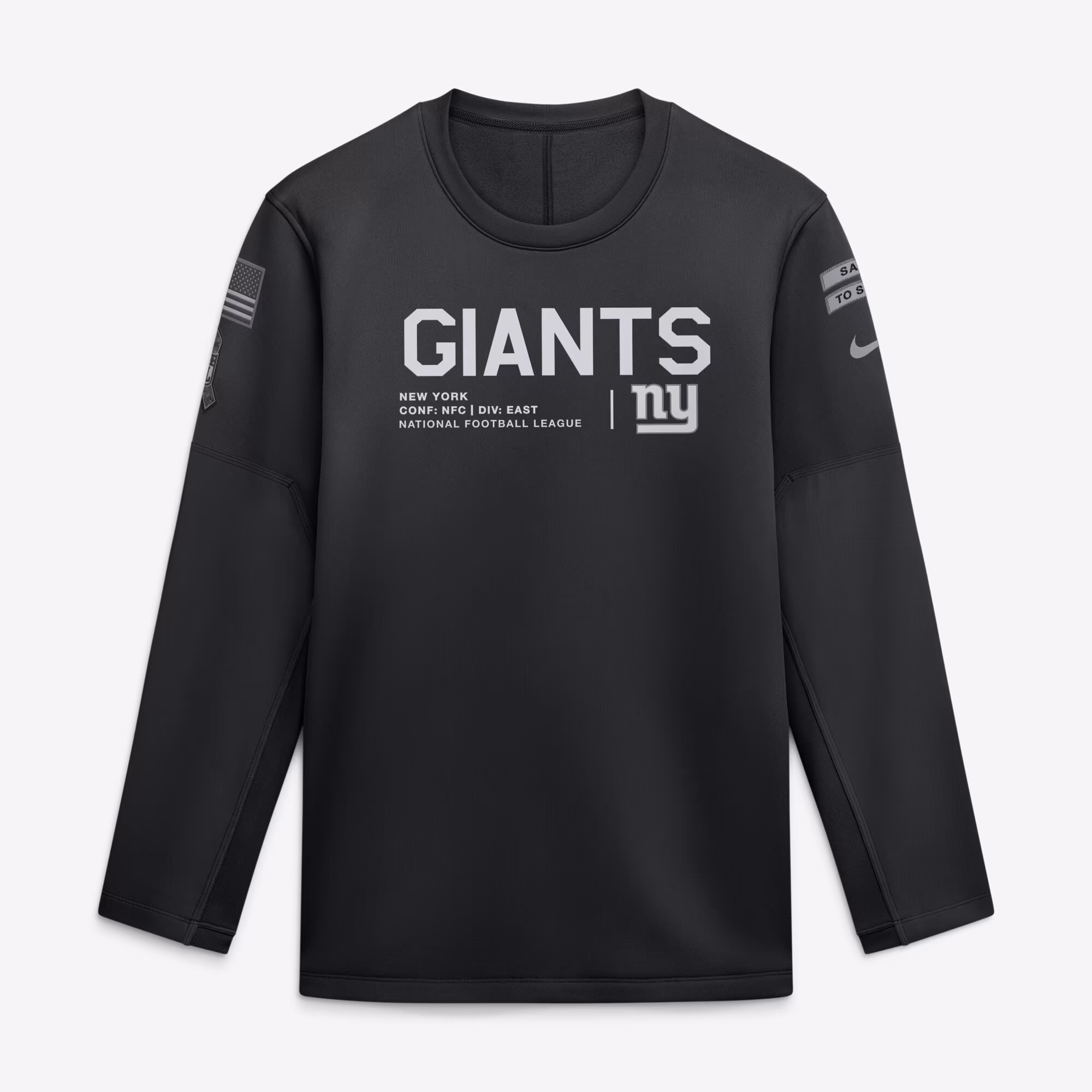 Men's New York Giants  Nike Black 2026 Salute to Service Sideline Coaches Crewneck Therma-FIT Sweatshirt - SUjersey01