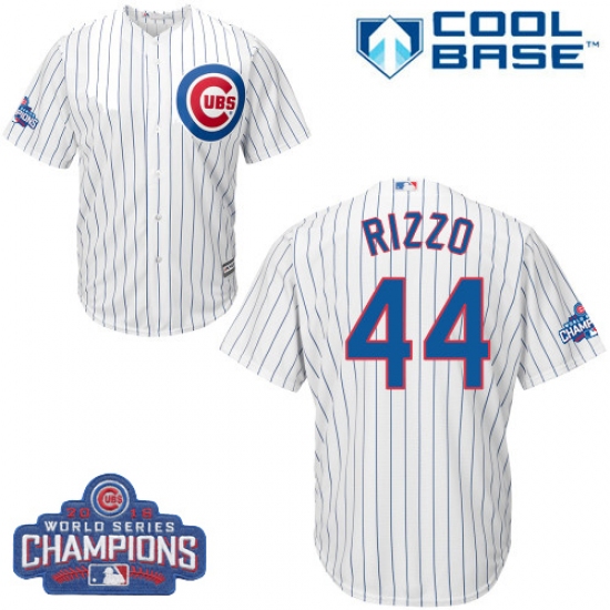 Youth Majestic Chicago Cubs #44 Anthony Rizzo Authentic White Home 2016 World Series Champions Cool Base MLB Jersey - Ujersey