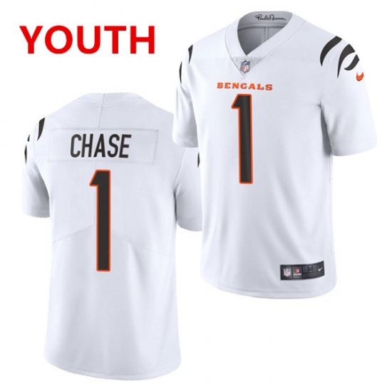 Youth Cincinnati Bengals #1 JaMarr Chase Limited White Vapor Jersey - Ujersey