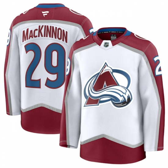 Men's Colorado Avalanche #29 Nathan MacKinnon White 2024-25 Away Stitched Jersey - Ujersey