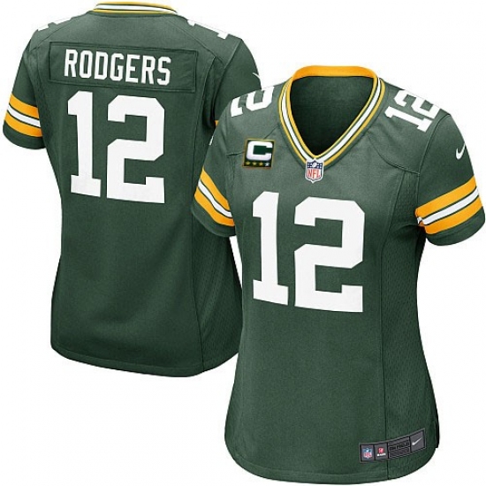 Women's Nike Green Bay Packers #12 Aaron Rodgers Elite Green Team Color C Patch NFL Jersey - Ujersey