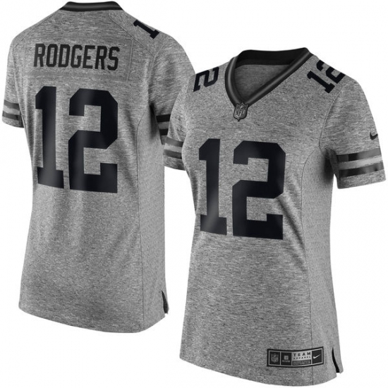 Women's Nike Green Bay Packers #12 Aaron Rodgers Limited Gray Gridiron NFL Jersey - Ujersey