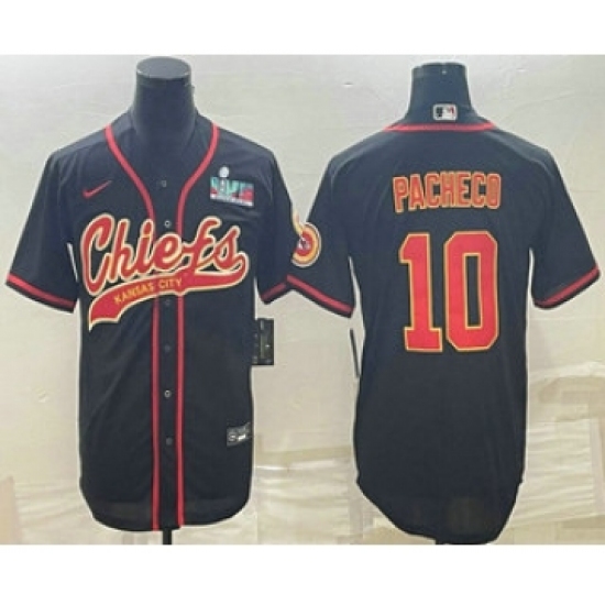 Men's Kansas City Chiefs #10 Isiah Pacheco Black With Super Bowl LVII Patch Cool Base Stitched Baseball Jersey - Ujersey