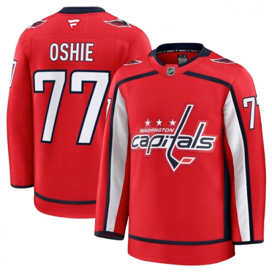 Men's Washington Capitals #77 TJ Oshie Red 2024-25 Home Stitched Hockey Jersey - Ujersey
