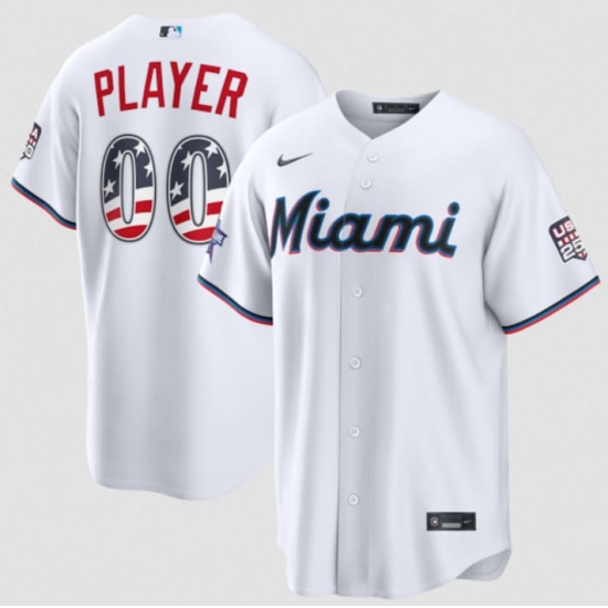 Men's Miami Marlins Active Player Custom White 2026 All-Star Edition Stars & Stripes & USA 250 Fourth of July Home Stadium Stitched Baseball Jersey - Ujersey