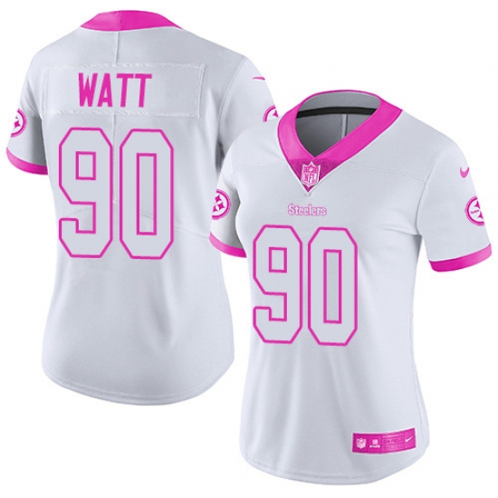 Women's Nike Pittsburgh Steelers #90 T. J. Watt Limited White/Pink Rush Fashion NFL Jersey - Ujersey