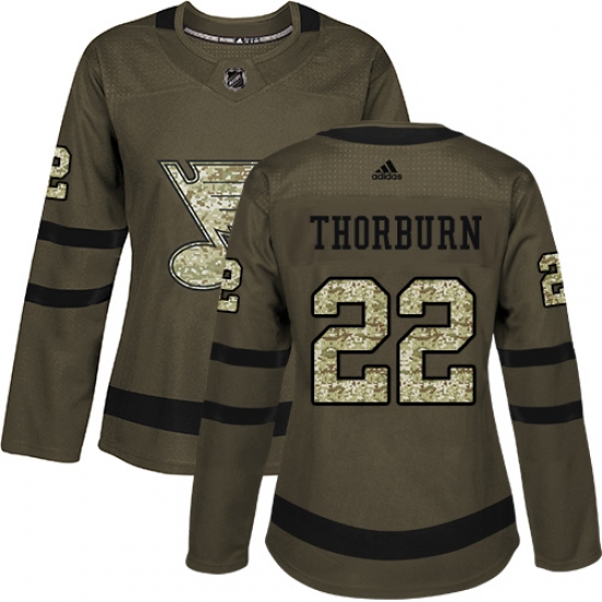 Women's Adidas St. Louis Blues #22 Chris Thorburn Authentic Green Salute to Service NHL Jersey - Ujersey