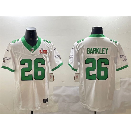 Men's Philadelphia Eagles #26 Saquon Barkley White 2025 Super Bowl LIX F.U.S.E. Vapor Untouchable Limited Stitched Football Jersey