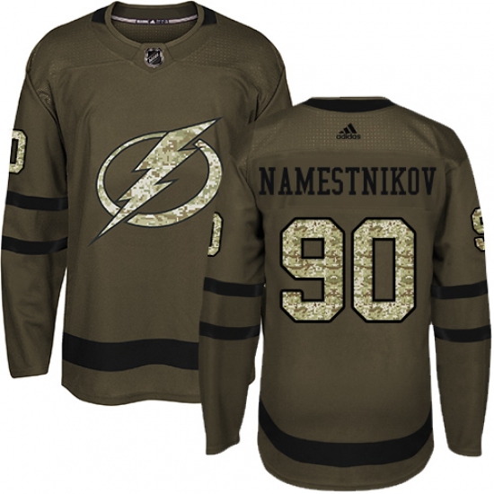 Men's Adidas Tampa Bay Lightning #90 Vladislav Namestnikov Authentic Green Salute to Service NHL Jersey - Ujersey