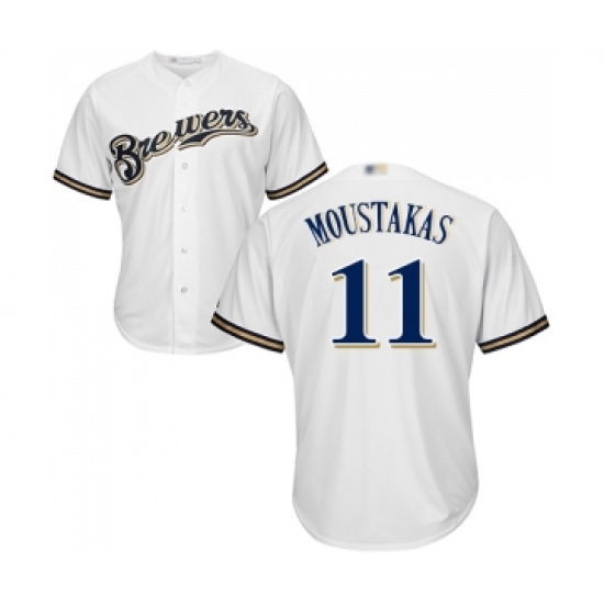 Men's Milwaukee Brewers #11 Mike Moustakas Replica White Alternate Cool Base Baseball Jersey - Ujersey