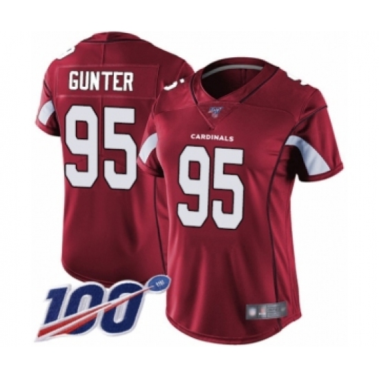 Women's Arizona Cardinals #95 Rodney Gunter Red Team Color Vapor Untouchable Limited Player 100th Season Football Jersey - Ujersey
