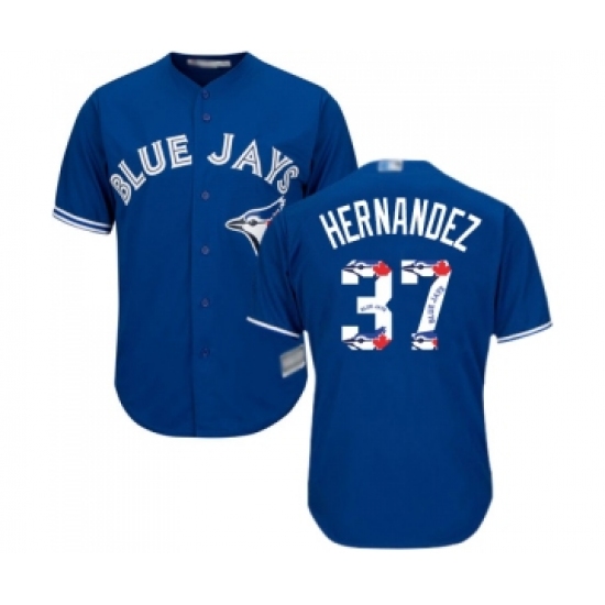 Men's Toronto Blue Jays #37 Teoscar Hernandez Authentic Blue Team Logo Fashion Baseball Jersey - Ujersey