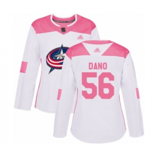 Women's Columbus Blue Jackets #56 Marko Dano Authentic White ink Fashion Hockey Jersey - Ujersey