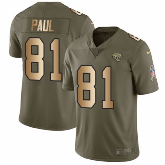 Youth Nike Jacksonville Jaguars #81 Niles Paul Limited Olive/Gold 2017 Salute to Service NFL Jersey - Ujersey