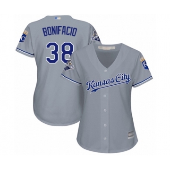 Women's Kansas City Royals #38 Jorge Bonifacio Authentic Grey Road Cool Base Baseball Player Jersey - Ujersey