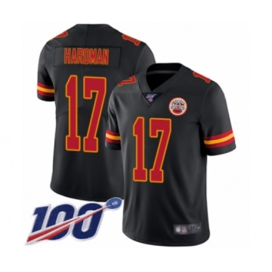 Men's Kansas City Chiefs #17 Mecole Hardman Limited Black Rush Vapor Untouchable 100th Season Football Jersey - Ujersey