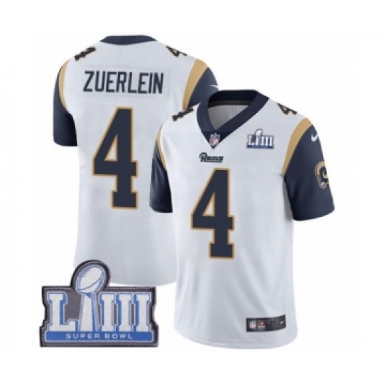 Men's Nike Los Angeles Rams #4 Greg Zuerlein White Vapor Untouchable Limited Player Super Bowl LIII Bound NFL Jersey - Ujersey