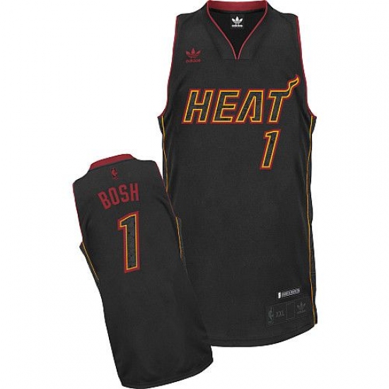 Men's Adidas Miami Heat #1 Chris Bosh Swingman Black Carbon Fiber Fashion NBA Jersey - Ujersey