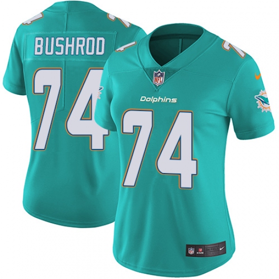 Women's Nike Miami Dolphins #74 Jermon Bushrod Elite Aqua Green Team Color NFL Jersey - Ujersey