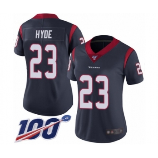 Women's Houston Texans #23 Carlos Hyde Navy Blue Team Color Vapor Untouchable Limited Player 100th Season Football Jersey - Ujersey