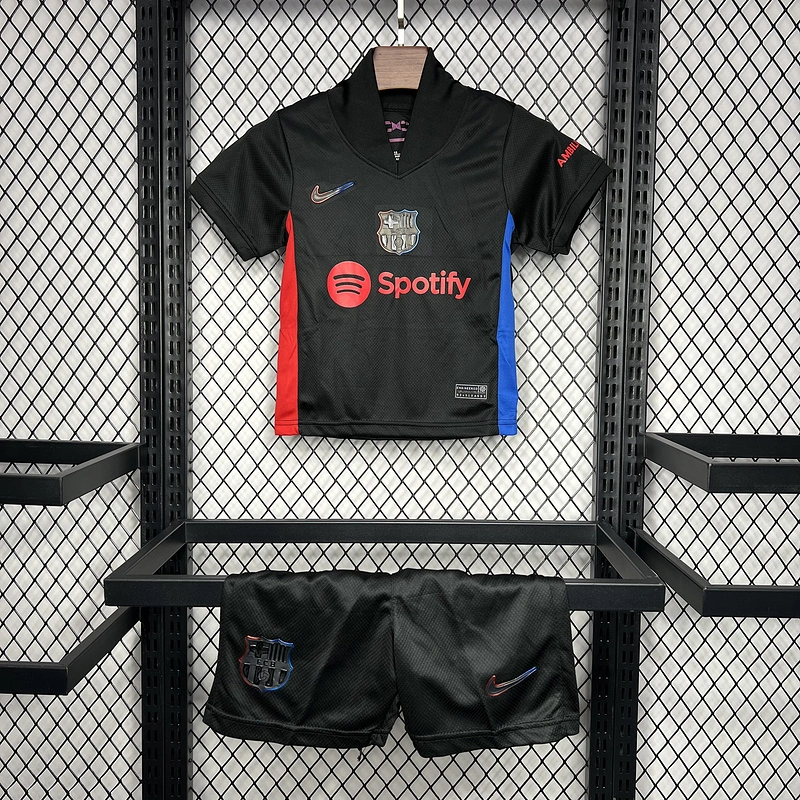 Barcelona Soccer Jersey Away Custom Kids Kit Jersey+Shorts 2024/25 Spotify Logo Without Text - ujerseystore
