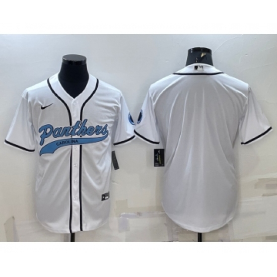 Men's Carolina Panthers Blank White With Patch Cool Base Stitched Baseball Jersey - Ujersey