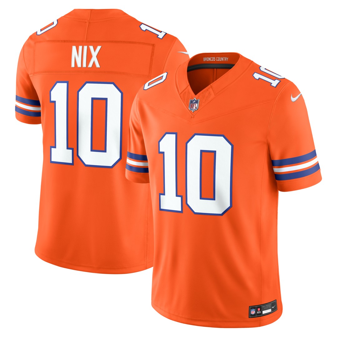 Men's Denver Broncos Bo Nix Nike Orange Alternate Mile High Collection 1977 Throwback Vapor F.U.S.E. Stitched Limited Jersey