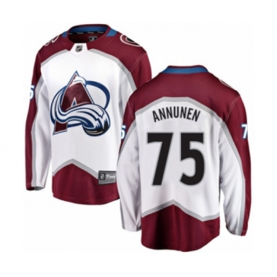 Men's Colorado Avalanche #75 Justus Annunen Authentic White Away Fanatics Branded Breakaway NHL Jersey - Ujersey