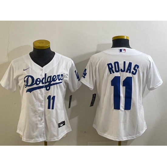 Women's Los Angeles Dodgers #11 Miguel Rojas Number White Cool Base Stitched Jerseys - Ujersey