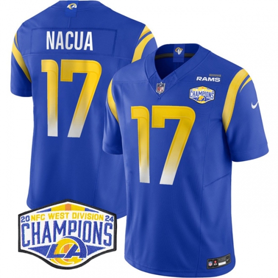 Men's Los Angeles Rams #17 Puka Nacua Blue 2024 NFC West Champions F.U.S.E. Vapor Untouchable Stitched Football Jersey - Ujersey