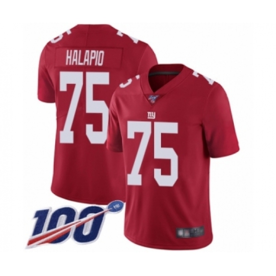 Men's New York Giants #75 Jon Halapio Red Limited Red Inverted Legend 100th Season Football Jersey - Ujersey