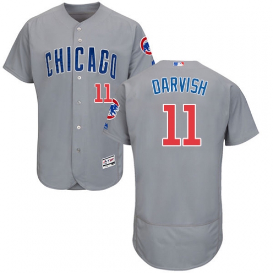 Men's Majestic Chicago Cubs #11 Yu Darvish Grey Road Flex Base Authentic Collection MLB Jersey - Ujersey