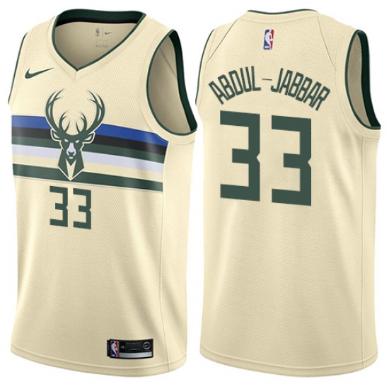 Men's Nike Milwaukee Bucks #33 Kareem Abdul-Jabbar Swingman Cream NBA Jersey - City Edition - Ujersey