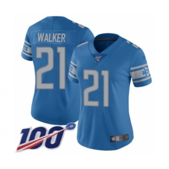 Women's Detroit Lions #21 Tracy Walker Blue Team Color Vapor Untouchable Limited Player 100th Season Football Jersey