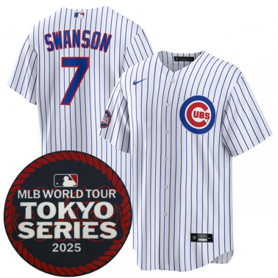 Men's Chicago Cubs #7 Dansby Swanson White 2025 World Tour Tokyo Series Home Stitched Baseball Jersey - Ujersey