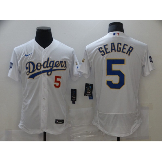 Men's Nike Los Angeles Dodgers #5 Corey Seager White World Series Champions Authentic Jersey - Ujersey