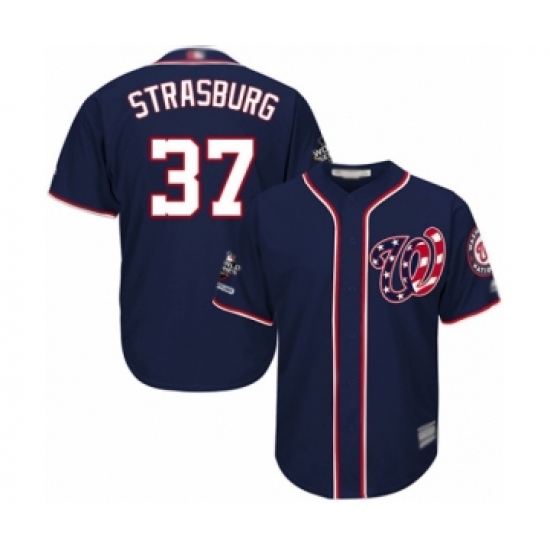 Youth Washington Nationals #37 Stephen Strasburg Authentic Navy Blue Alternate 2 Cool Base 2019 World Series Champions Baseball Jersey - Ujersey
