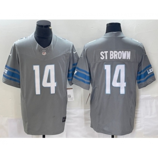 Men's Detroit Lions #14 Amon Ra St Brown Grey 2023 FUSE Vapor Limited Stitched Jersey - Ujersey