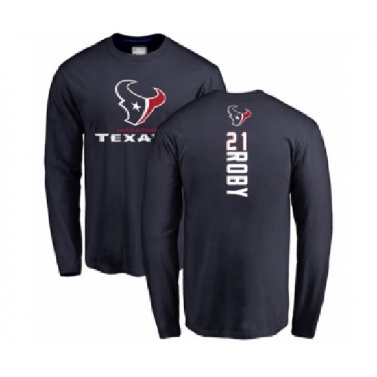Football Houston Texans #21 Bradley Roby Navy Blue Backer Long Sleeve T-Shirt - Ujersey