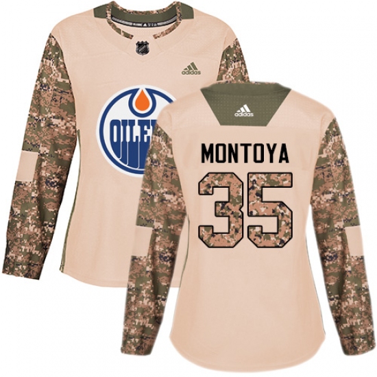 Women's Adidas Edmonton Oilers #35 Al Montoya Authentic Camo Veterans Day Practice NHL Jersey - Ujersey