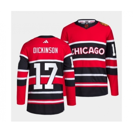 Men's Chicago Blackhawks #17 Jason Dickinson Red Black 2022 Reverse Retro Stitched Jersey