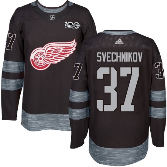 Men's Adidas Detroit Red Wings #37 Evgeny Svechnikov Authentic Black 1917-2017 100th Anniversary NHL Jersey - Ujersey