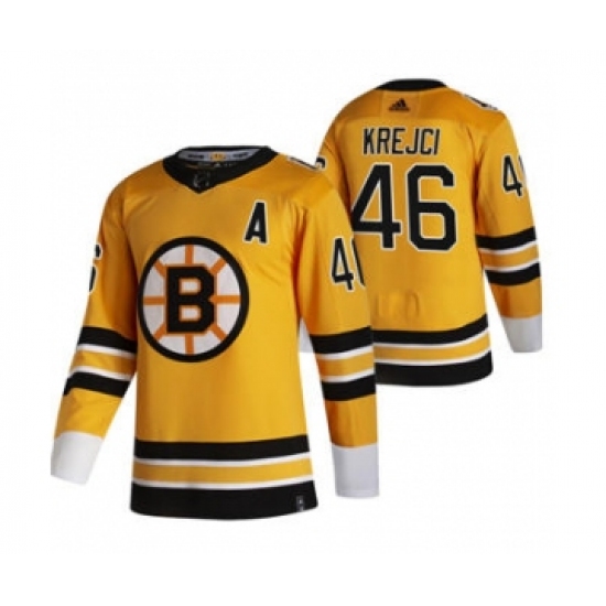 Men's Boston Bruins #46 David Krejci Yellow 2020-21 Reverse Retro Alternate Hockey Jersey - Ujersey
